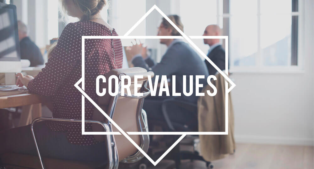 core values text with people on the office background