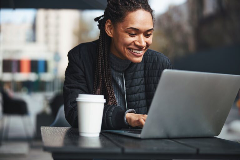 happy person laptop email